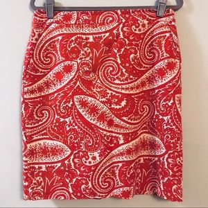 J. Crew orange paisley pencil skirt